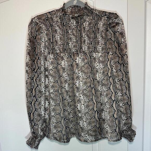 Joie Snakeskin Print Chiffon Mock Neck Long Sleeve Blouse Puff Sleeve Size: S - Picture 1 of 4